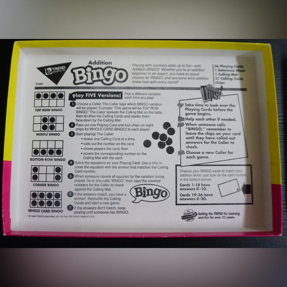 Trend Enterprises Inc. Subtraction & Addition Bingo games - Picture 15 of 16
